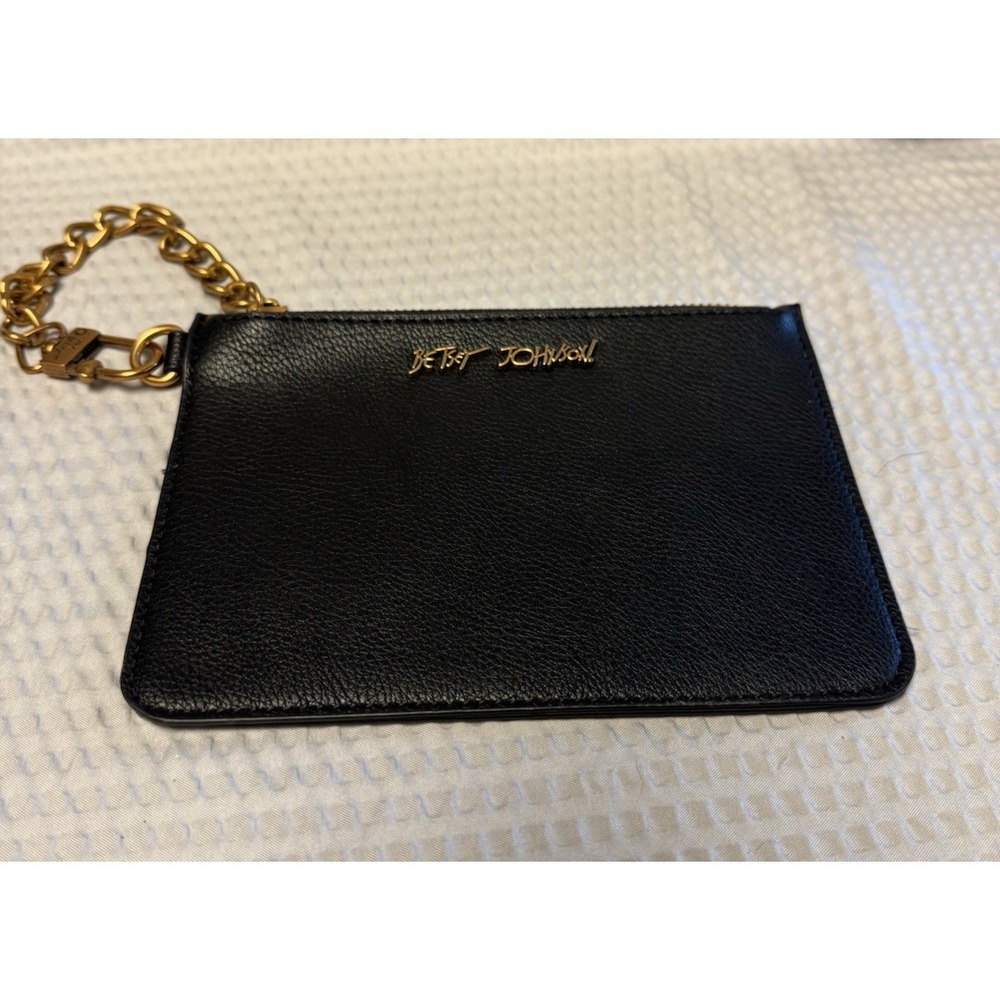 Betsey Johnson Black Wallet Wristlet With Gold Hardware Leopard Inside
